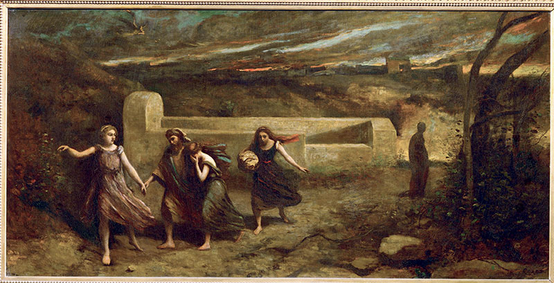 l'incendie de Sodome de Corot (metropolitan museum New-York) La fontainr sert de toile de fond.